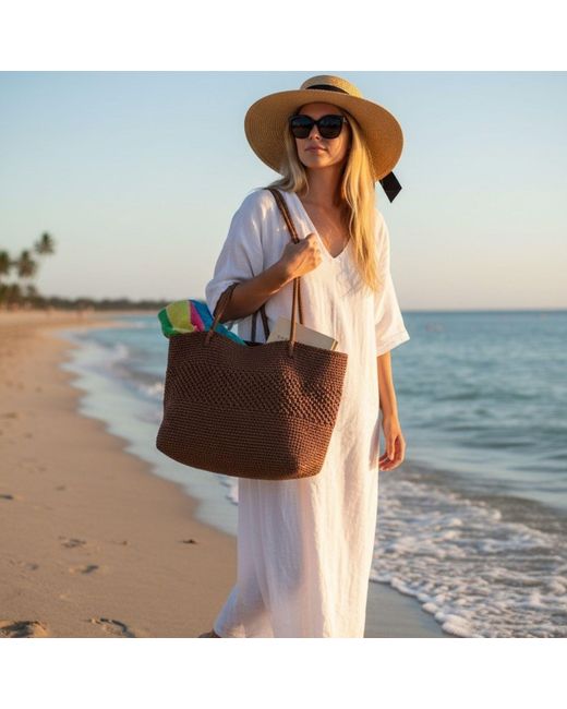 Springmoonatelier Brown Luxury Handmade Natural Woven Bag – Large Boho Beach And Everyday Shopping Bag
