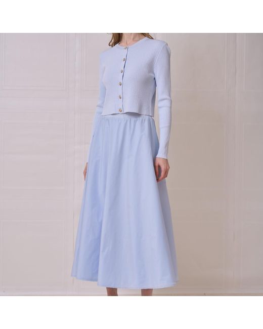 Roch Perel Blue Taffeta And Knit Circle Skirt