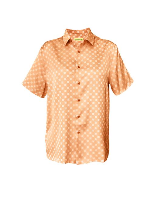 Janara Jones Orange Apricot Satin Short Sleeve Oversized Shirt