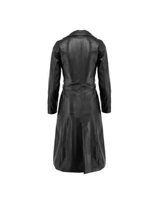 AVENUE No.29 Black Eco Leather Midi Lenght Coat With Belt