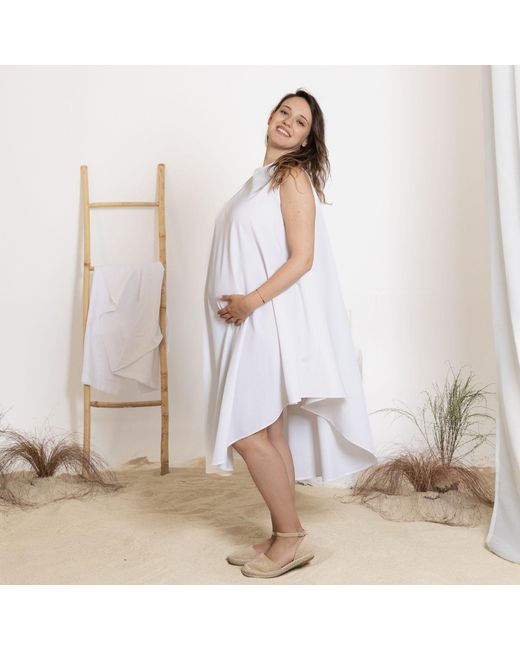 Nikka Place White Asymmetrical Maternity Loose Tunic Dress
