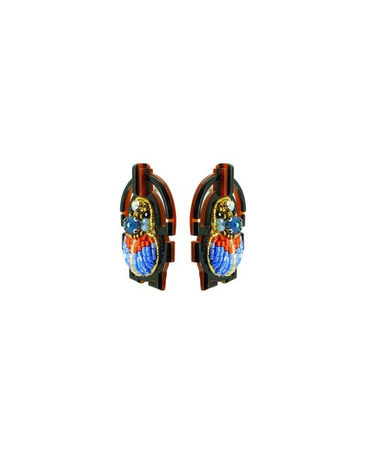 Gissa Bicalho Black Handmade Acrylic Earring Scarab Embroidered Topaz
