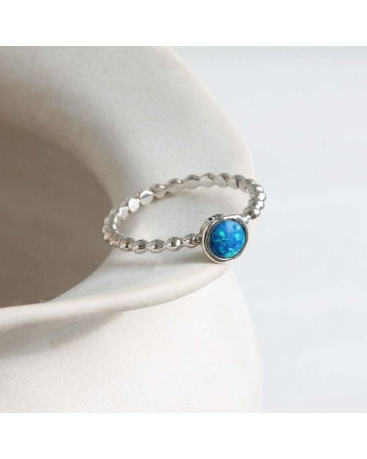Isla Silver Blue Vibrant Opal On Bubble Band