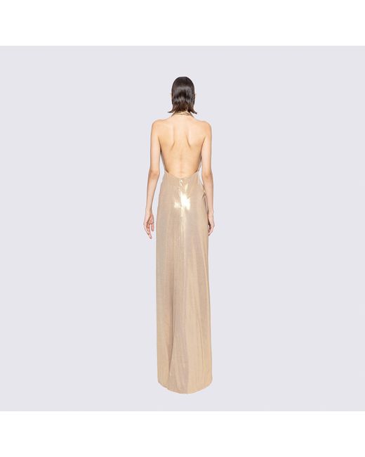 Nissa Natural Backless Lamé Maxi Dress