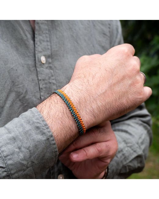 Harbour Uk Blue Bronze Beads & Aqua With Rope Bracelet For for men
