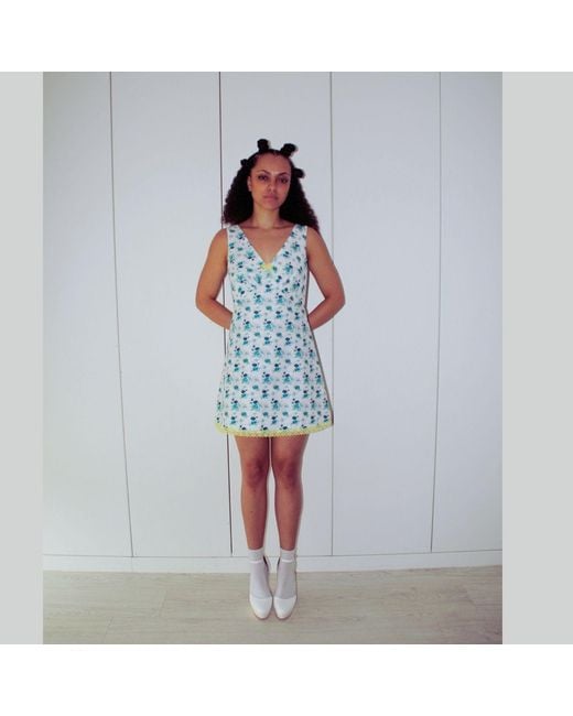 Couture to Your Door Blue Mini Floral Babydoll Mod Dress