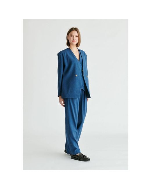Paisie Blue Belted Wide Leg Trousers With Box Pleats