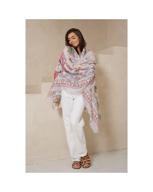Saachi Metallic Tropical Vacation Print Scarf