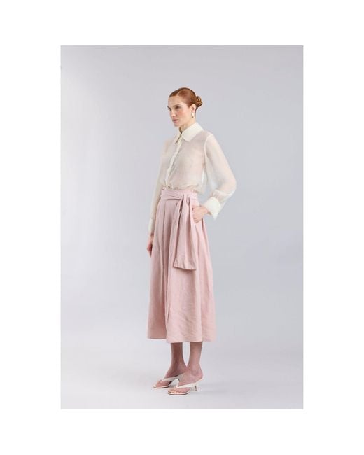 The Extreme Collection Pink Midi Skirt Taffeta With Waist Tie