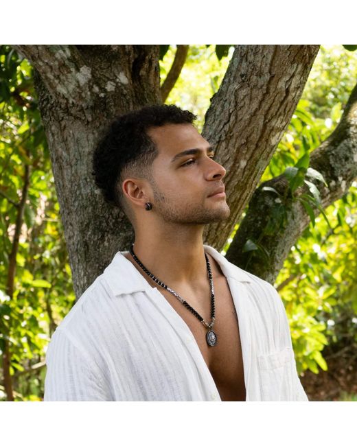 Ebru Jewelry Metallic Onyx Lion Beaded Long Necklace for men