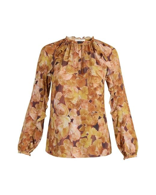 Santorelli Brown Neutrals Skyla Long Sleeve Ruffle Blouse