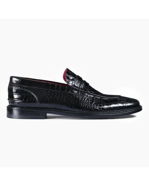 Armos Black Croc-Embossed Penny Loafer for men