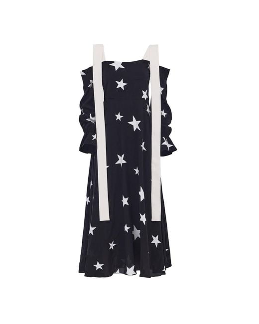 Julia Allert Blue Off-Shoulder Midi Dress With Contrast Straps – Print Stars