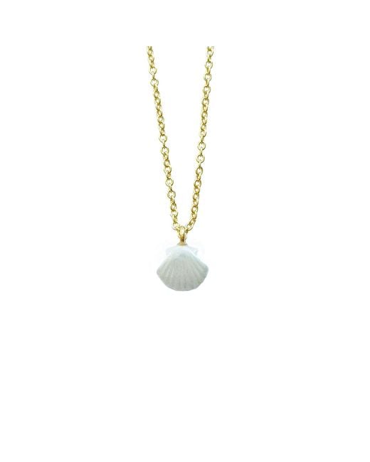 POPORCELAIN Metallic Mini Porcelain Seashell Necklace, Tone