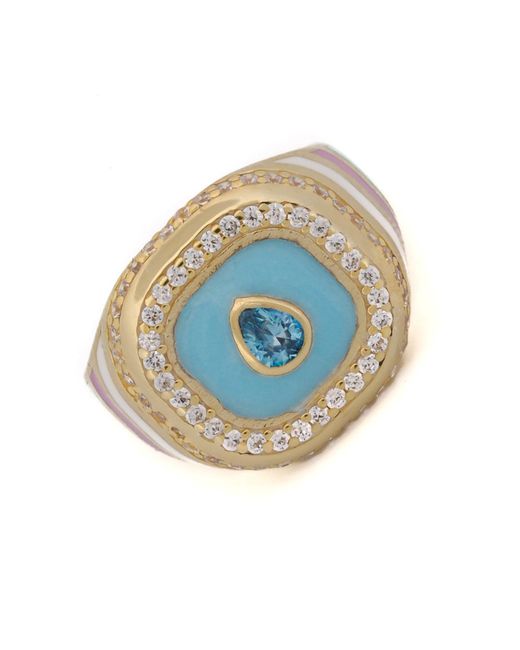 Ebru Jewelry Blue Sky Pastel Colors Diamond & Gold Spring Statement Ring