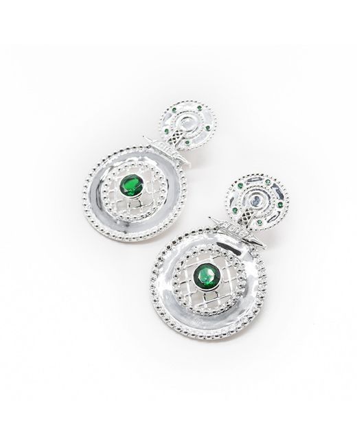 ADIBA Metallic Silver Emerald Green Earrings