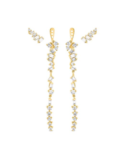 SALLY SKOUFIS Metallic Baguette Drop Earrings With Made Cz Diamond Stimulant