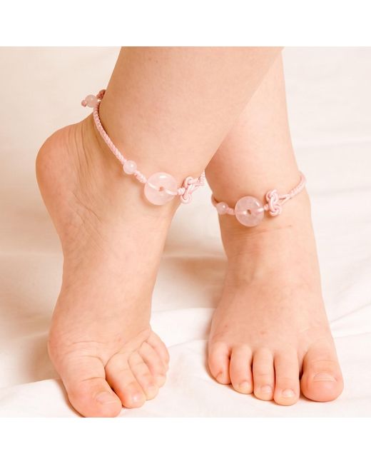 seree Pink Kids Donut Charm Rose Quartz Woven Bracelet Anklet