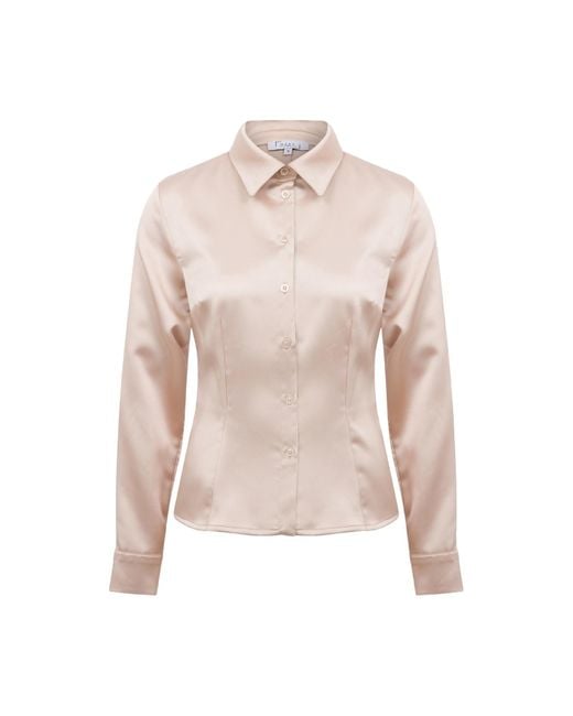 Maan Istanbul Pink Slim Fit Satin Cream Shirt