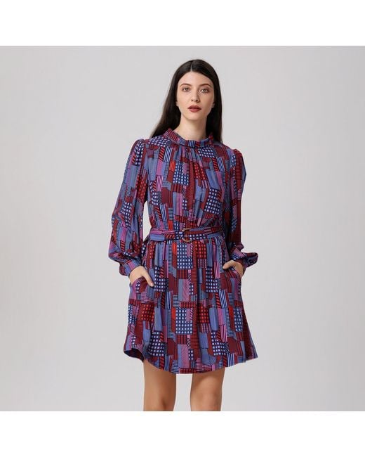 Smart and Joy Blue Graphic Print Short Blouse-Dress