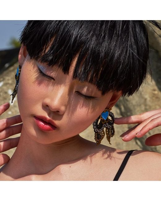 Nana Watanabe Black Arrow & Octopus Embroidery Earrings