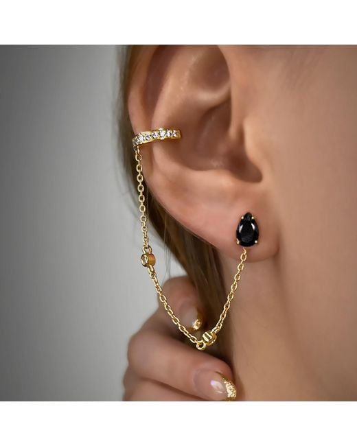 SALLY SKOUFIS Metallic Pure Stud & Ear Cuff Set With Made Diamonds