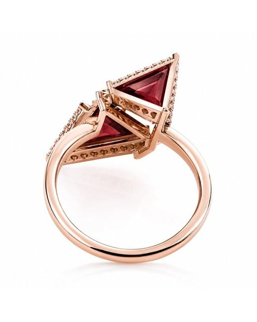 Artisan Red Rose 18K Rose Rhodolite Garnet & Diamond Geometric Statement Ring