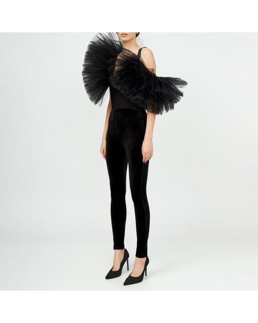 LIA ARAM Black Form-Fitting Velvet Leggings