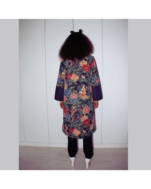 Couture to Your Door Blue Jade Garden Vintage Upholstery Trench Coat