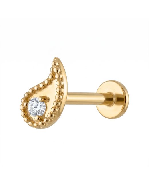 Zahav Jewelry Metallic 14K Solid 18G 8Mm Teardrop Shaped Internally Threaded Flat Back Stud