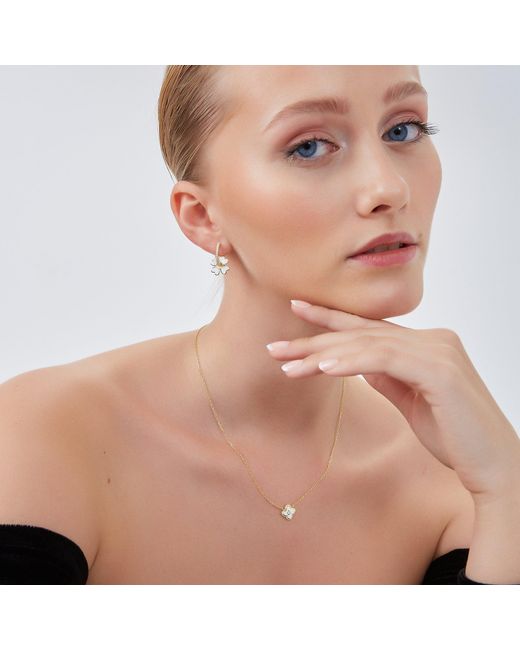 Spero London Metallic Enamel Four Leaf Clover Necklace & Bracelet Set With Gemstone