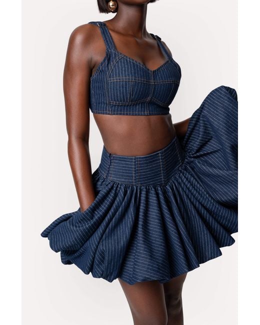 Ofuure Blue Denim Pinstripe Serena Crop Top