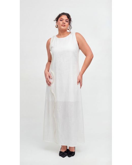 Muda Clothing Fz Llc White Pearl Linen Maxi Dress