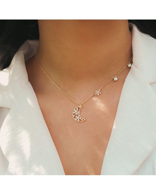 Luna Charles Metallic Flora Flower Moon Pendant Necklace