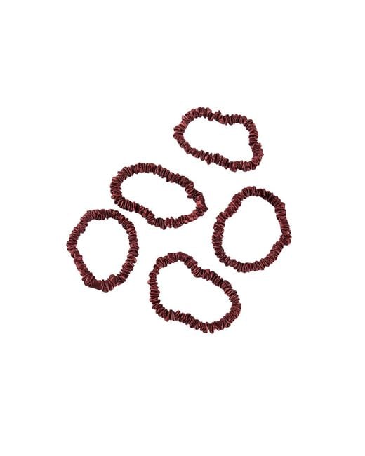 Soft Strokes Silk Red Pure Mulberry Silk Skinny Scrunchie Set Of Five
