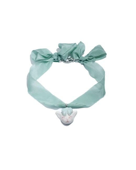 H2 Studio Blue Angry Puss Summer Silk Necklace Bowtie Cat