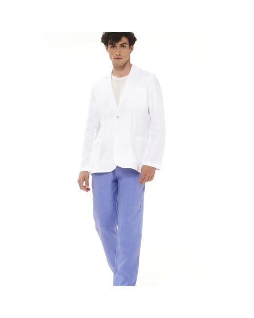 Haris Cotton White Solid Lapel Neck Linen Blazer for men