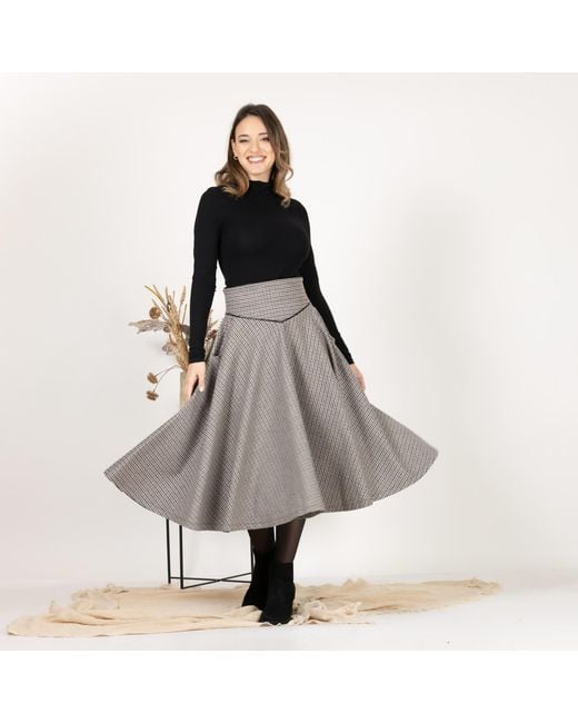 Nikka Place Gray Flare Wool Skirt With High Waist