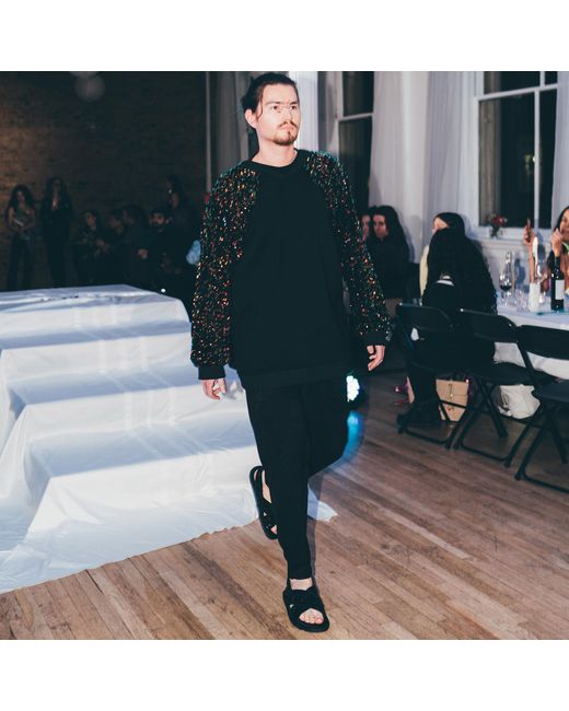 By Noa Rawitz Black Oversized Raglan Sleeve Sequins Sweater