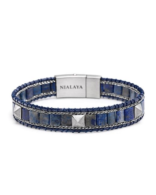 Nialaya Blue Lapis Stud Bracelet for men