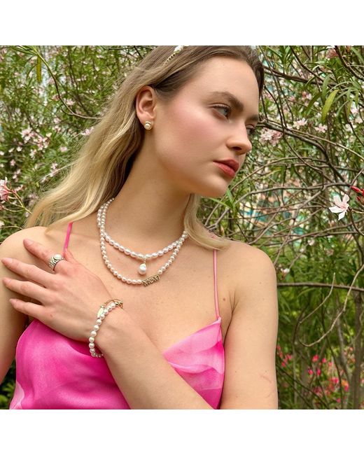 Farra Metallic Must-Have Freshwater Pearls Beaded Adjustable Bracelet