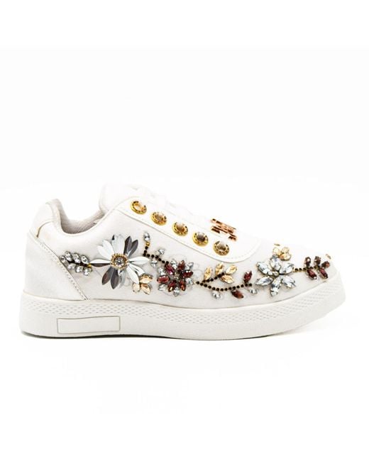 Rettrose White Lucia Luxury Satin Handmade Embellished Tennis Shoe
