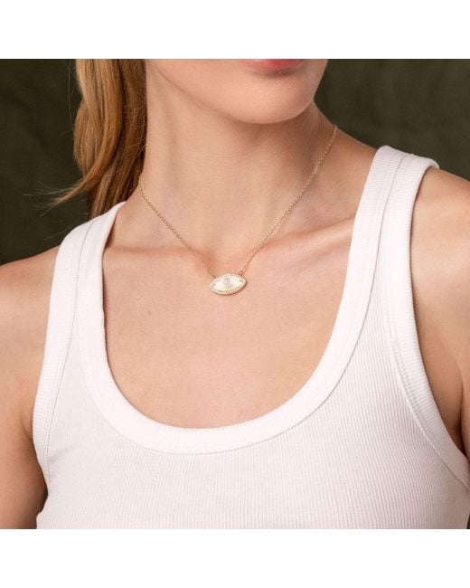 Nialaya Metallic Moonstone Evil Eye Necklace