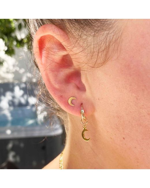 Glamrocks Jewelry Metallic Crescent Moon Huggie Hoop Earrings