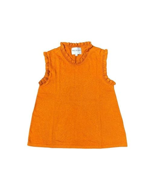 Lindsay Nicholas New York Orange Frill Crewneck Shell
