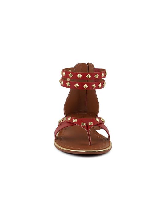 Rag & Co Red Emmeth Studs Embellished Flat Gladiator Sandals