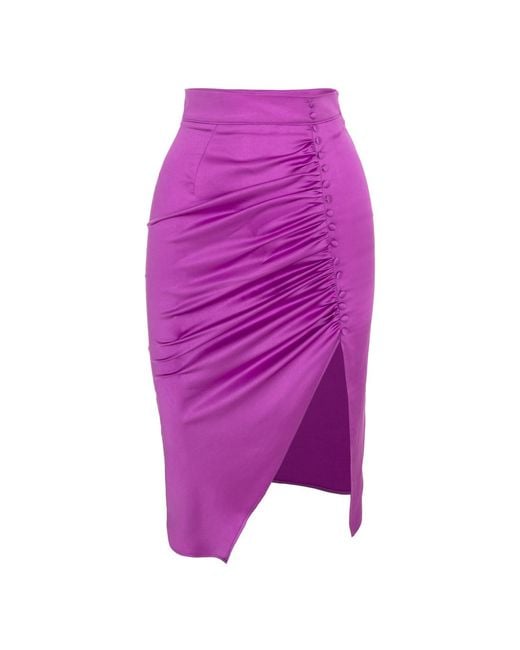 AVENUE No.29 Purple Ruched Side Midi Skirt With Button Detail