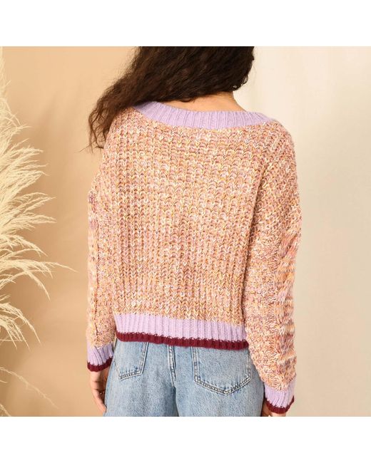 Cara & The Sky Pink Amy V-neck Cable Jumper