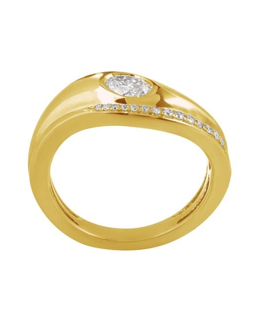 Artisan Yellow 14K Bezel Diamond Wave Ring With Pave Diamonds