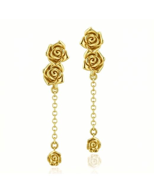 Unaloe Metallic Passion Earrings-Plated-Double Rose & Chain – Handmade Italian Jewelry For